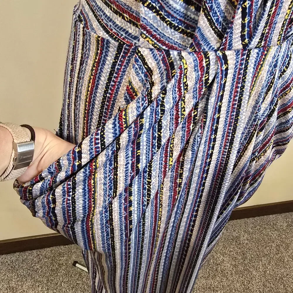 Women's BCBGeneration Blue Striped V-Neck Midi Length Hi Low Dress | Size Medium - Picture 7 of 12